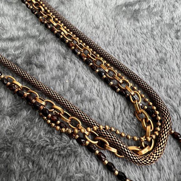Chicos Multi Strand Necklace Mixed Chains Gold Black Tone Beads 37 inch - Picture 6 of 6